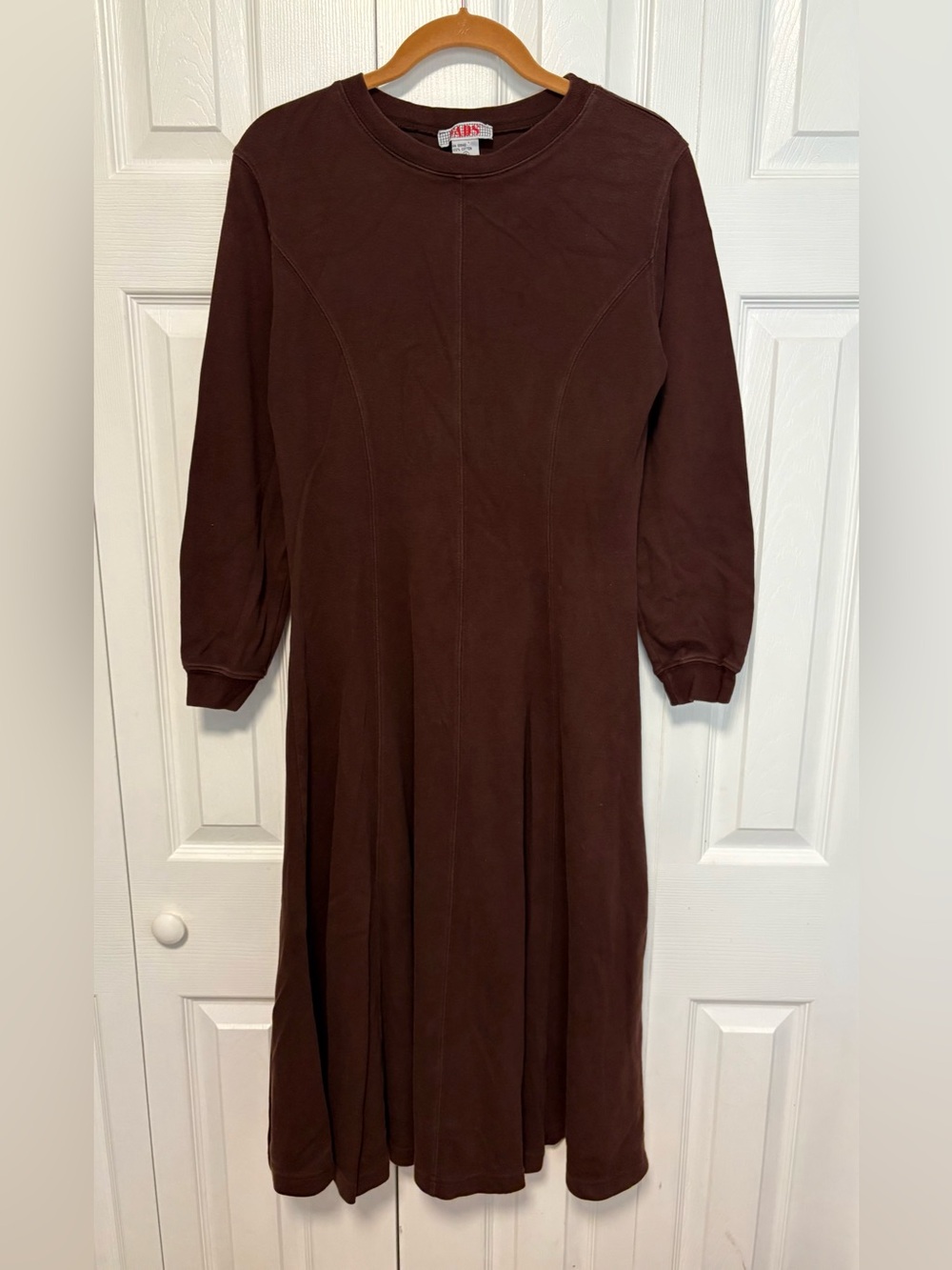 Vintage Fads 100% Cotton Long Sleeve Chocolate Brown Sweatshirt Dress